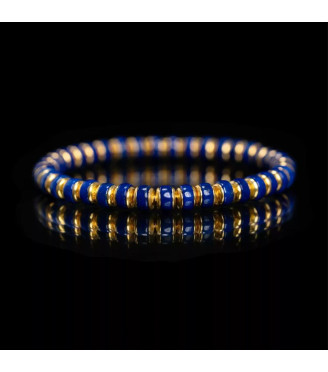 Men's Natural Lapis Lazuli Beaded Bracelet with Gold Plated Stainless Steel Accents