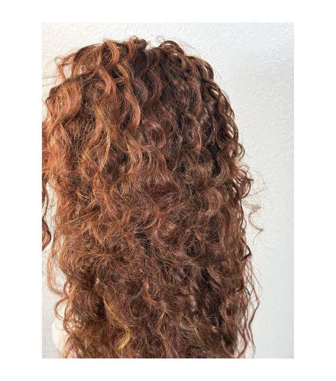 Auburn Brown Human Hair Blend Lace Front Wig, Honey Golden Highlights Wig, 13x6 Free Part