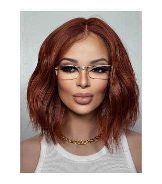 Cowboy Copper Short Wavy Bob Human Hair Blend Lace Front Wig