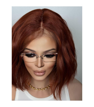 Cowboy Copper Short Wavy Bob Human Hair Blend Lace Front Wig