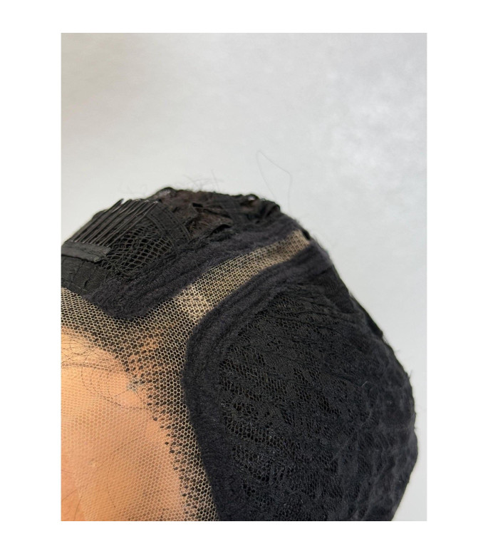 Natural Black Lob Bob Style Short Human Hair Blend Wig, Edgy Bob Wavy Wig, Side Swept
