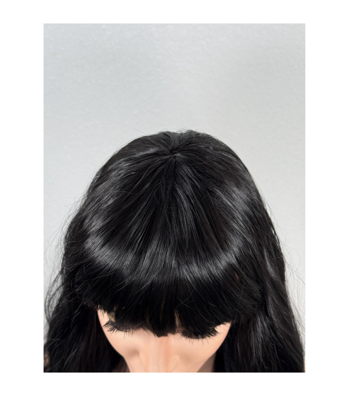 Geisha Jet Black Wig, Edgy Bangs Long Wavy Full Goth Witch-Core Rave Festival Anime