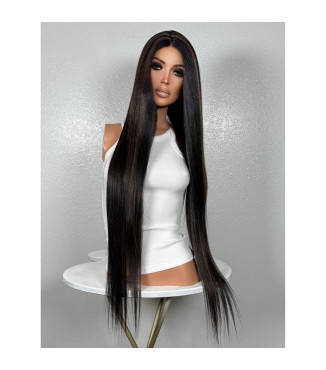 Black Brown Human Hair Blend Mix Dominican Thick Texture Long Straight 36 inch Mega
