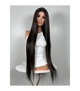 Black Brown Human Hair Blend Mix Dominican Thick Texture Long Straight 36 inch Mega