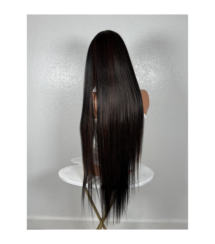 Black Brown Human Hair Blend Mix Dominican Thick Texture Long Straight 36 inch Mega