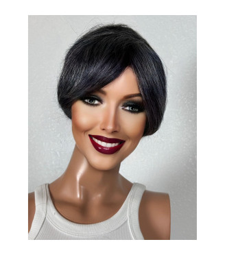 Gray Natural Black Salt and Pepper Mix Pixie Haircut Short Human Hair Wig, Short Pixie