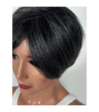 Gray Natural Black Salt and Pepper Mix Pixie Haircut Short Human Hair Wig, Short Pixie