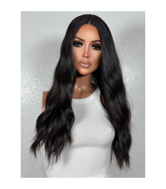 Black Soft Brazilian Texture Loose Body Wave 22 Human Hair Blend Lace Wig