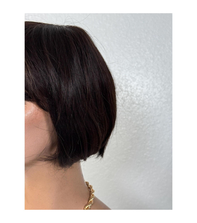 Short Black Bob Human Hair Wig with Bangs, Short Chin Length Full Fringe Bangs Heat Safe