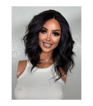 Natural Black Soft Waves Round Brush Blowout Human Hair Blend Lace Wig