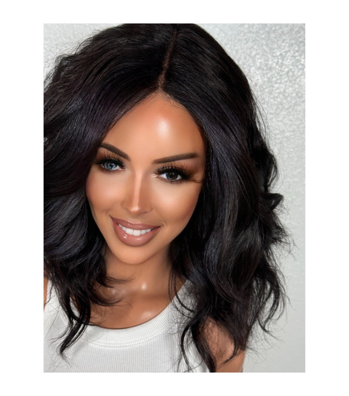 Natural Black Soft Waves Round Brush Blowout Human Hair Blend Lace Wig