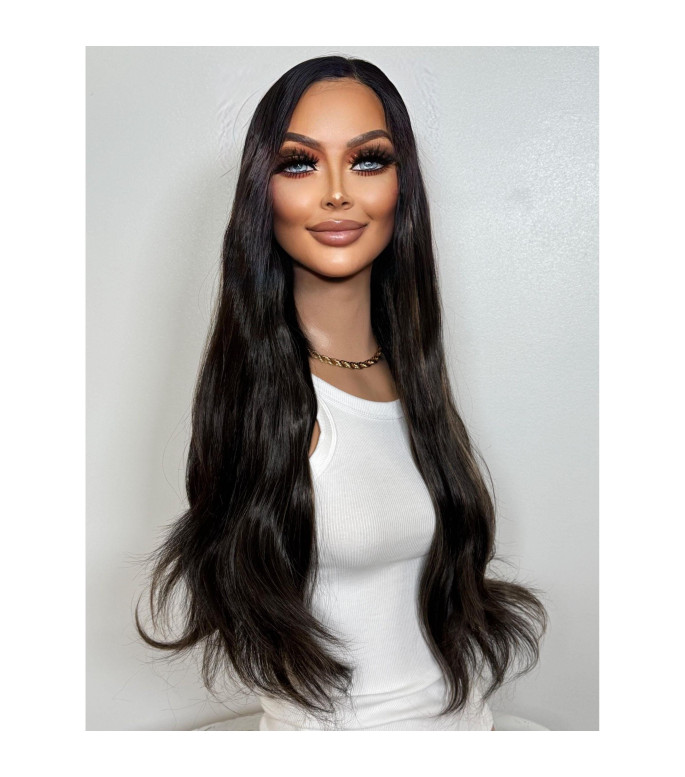 Black Sleek Blonde Highlights Human Hair Blend Lace Front Wig, Softly Textured Wig, 13x2