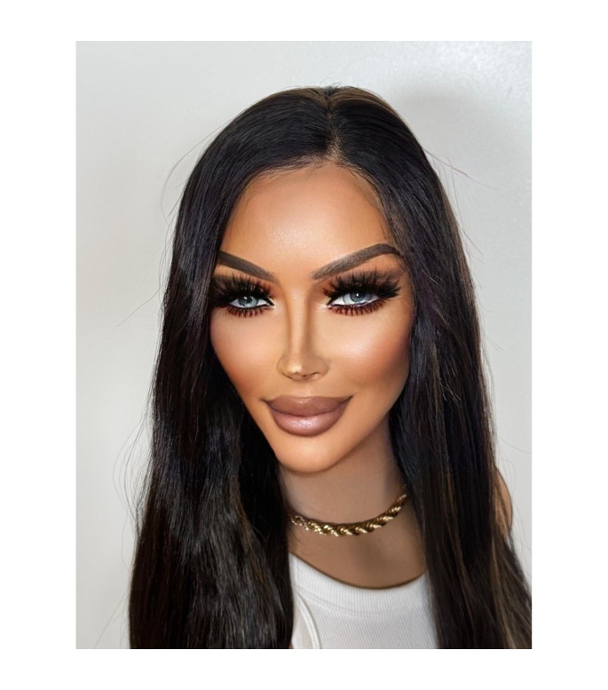 Black Sleek Blonde Highlights Human Hair Blend Lace Front Wig, Softly Textured Wig, 13x2