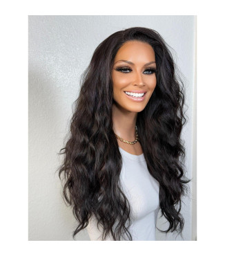 Classic Natural Black Wavy Human Hair Blend Wig, Luxe 13x6 Free Part Lace Front Wig, 20