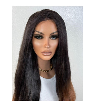 Black Auburn Copper-Glazed Human Hair Blend Wig, Textured Dominican Blowout Hair Wig