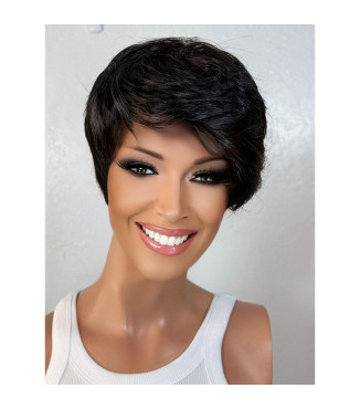 Short Black Human Hair Blend Wig, 1950s Style Pixie Cut Hairstyle Wig, Granny Grandma