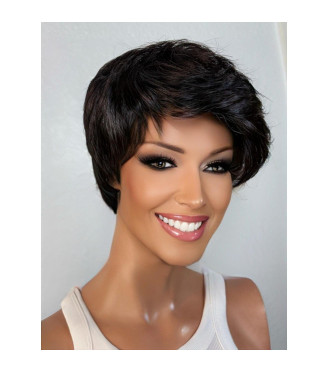 Short Black Human Hair Blend Wig, 1950s Style Pixie Cut Hairstyle Wig, Granny Grandma