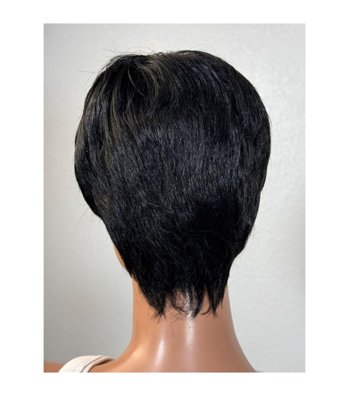 Short Black Human Hair Blend Wig, 1950s Style Pixie Cut Hairstyle Wig, Granny Grandma