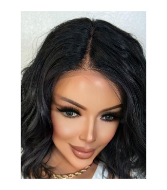 Short Glamorous Deep Jet Black Human Hair Blend Wig, Shaggy Haircut Layered Bob Wig, 10
