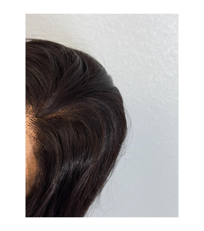 Natural Black Lustrous Human Hair Blend Lace Front Wig, Thick Wavy Shaggy Haircut Closure