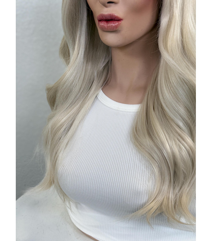 Pale Blonde Human Hair Blend Soft SunKissed Balayage Highlights  HD 13x6 Wide Lace Top