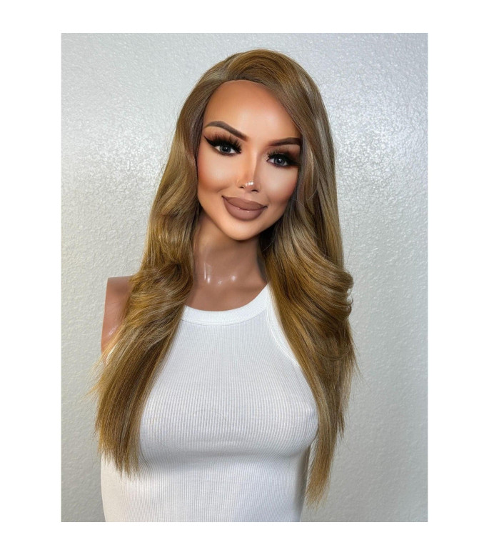 Warm Nutmeg Chunky Vanilla Blonde Human Hair Blend Wig, Dominican Texture Thick Blowout