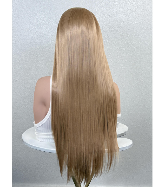 Natural Blonde Long Straight 26 Human Hair Blend Wig, Pre-Plucked 13x6 Free Part HD