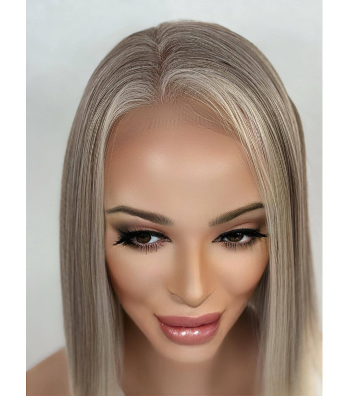 Platinum Light Ash Blonde Ombre Synthetic Short Bob Wig | White Blond Balayage Money