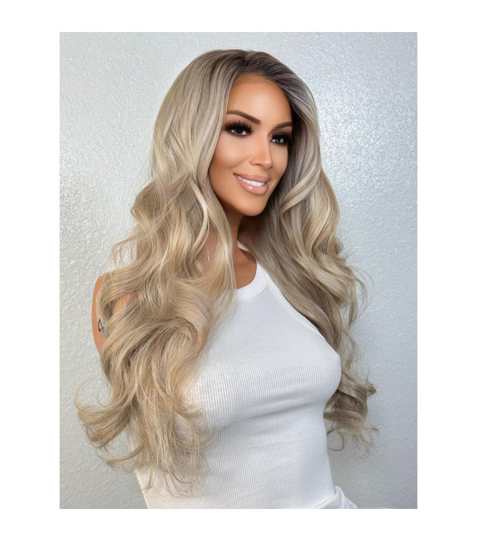 Slavic Iced Ash Blonde Ventilated Synthetic Wig, Platinum Balayage Layered Curls Wig, HD