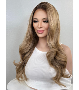 Warm Blonde Balayage Lace Top Synthetic Wig  Heat Safe Wig  24 inches Luxury Wig  13 by 4