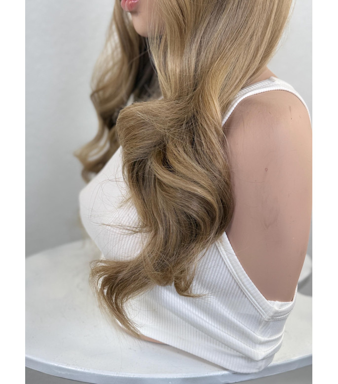 Warm Blonde Balayage Lace Top Synthetic Wig  Heat Safe Wig  24 inches Luxury Wig  13 by 4