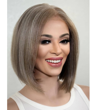 Ashy Blonde Short Bob Human Hair Blend Free Part 13 by 6 Lace Frontal Wig