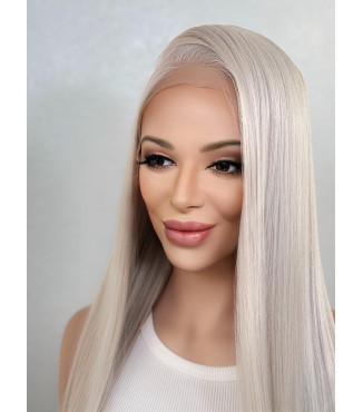 Winter White Blonde Human Hair Blend HD 13x6 Wide Lace Top Lace Front Wig 30 Long