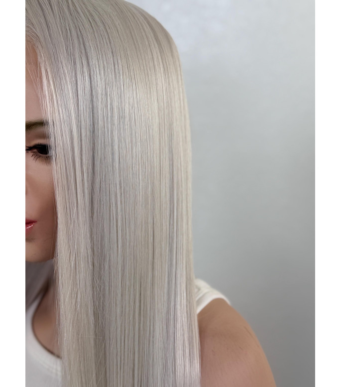 Winter White Blonde Human Hair Blend HD 13x6 Wide Lace Top Lace Front Wig 30 Long