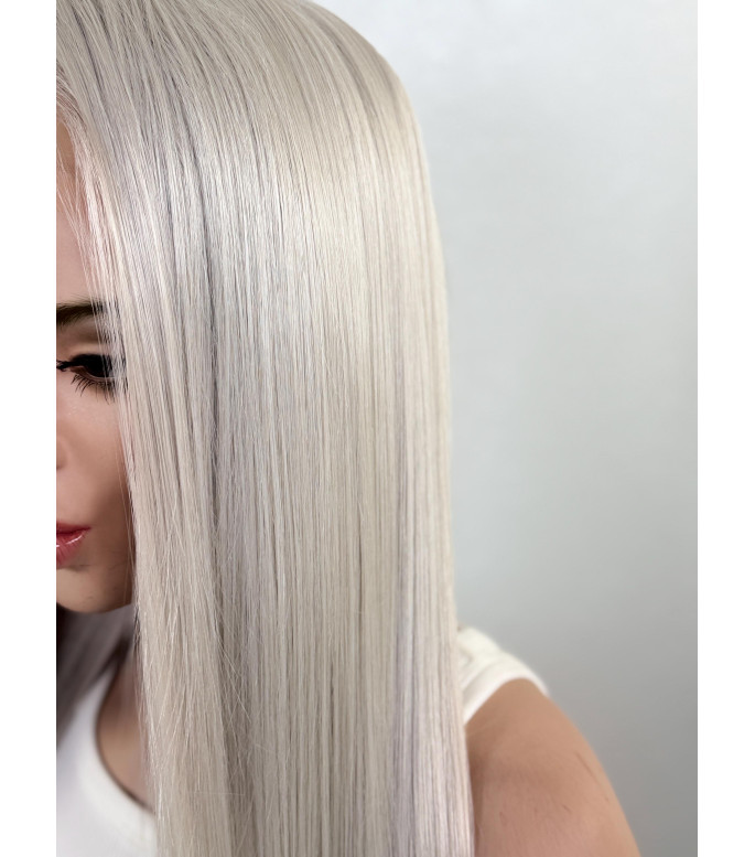 Winter White Blonde Human Hair Blend HD 13x6 Wide Lace Top Lace Front Wig 30 Long