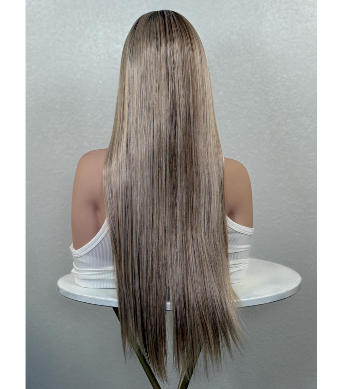 Pearl Blonde Balayage Highlights Human Hair Blend Lace Top Wig