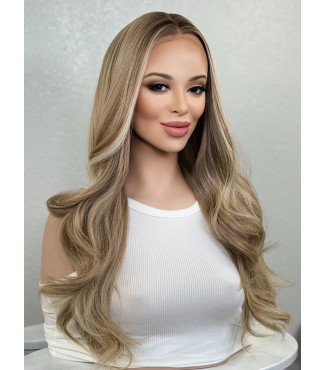 Buttered Blonde Balayage Human Hair Blend Lace Top Wig | 13 by 4 Wide Free Part Heat Safe