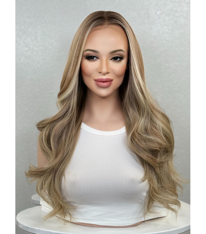 Buttered Blonde Balayage Human Hair Blend Lace Top Wig | 13 by 4 Wide Free Part Heat Safe
