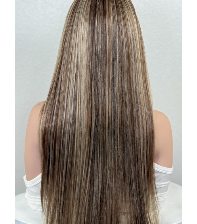 Summer Natural Blonde Balayage Human Hair Blend Lace Top Wig