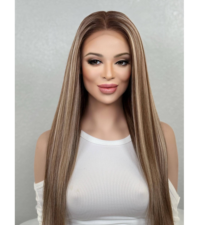 Summer Natural Blonde Balayage Human Hair Blend Lace Top Wig