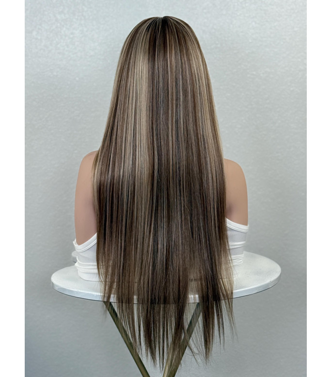 Summer Natural Blonde Balayage Human Hair Blend Lace Top Wig