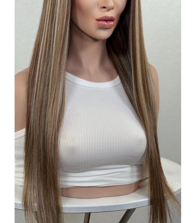 Summer Natural Blonde Balayage Human Hair Blend Lace Top Wig