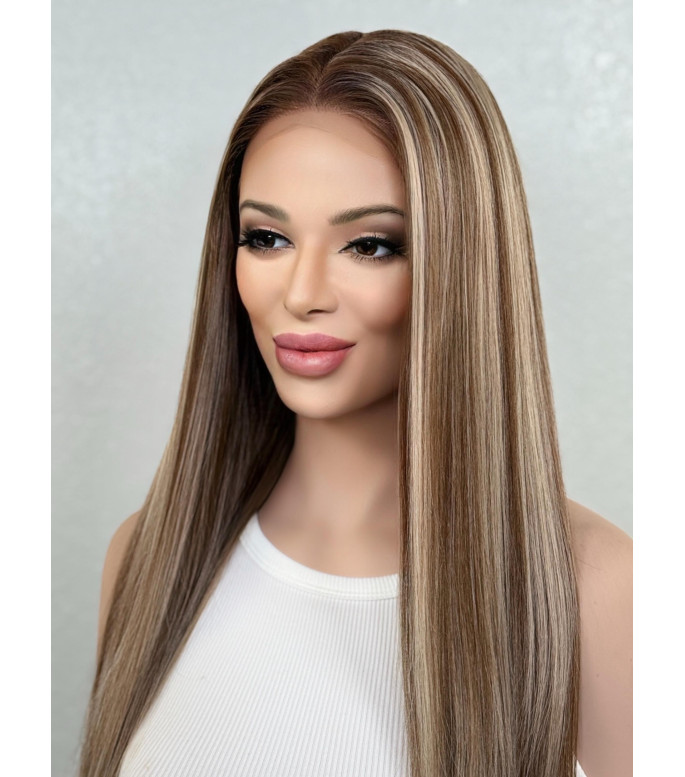 Summer Natural Blonde Balayage Human Hair Blend Lace Top Wig