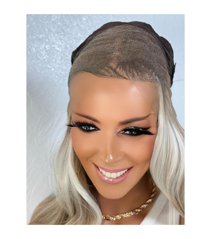 Iced Ash Winter Blonde Ventilated Human Hair Blend Wig, Balayage Loose Curls Premium Wig