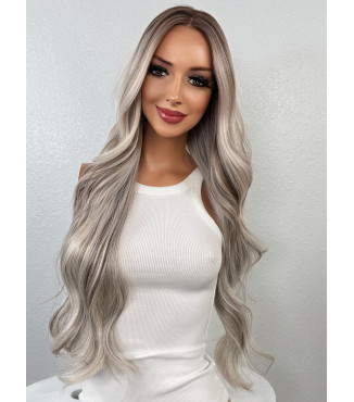 Smoky Root Melt with Icy Blonde Human Hair Blend  Wig | Dimensional Balayage 13x6 Free