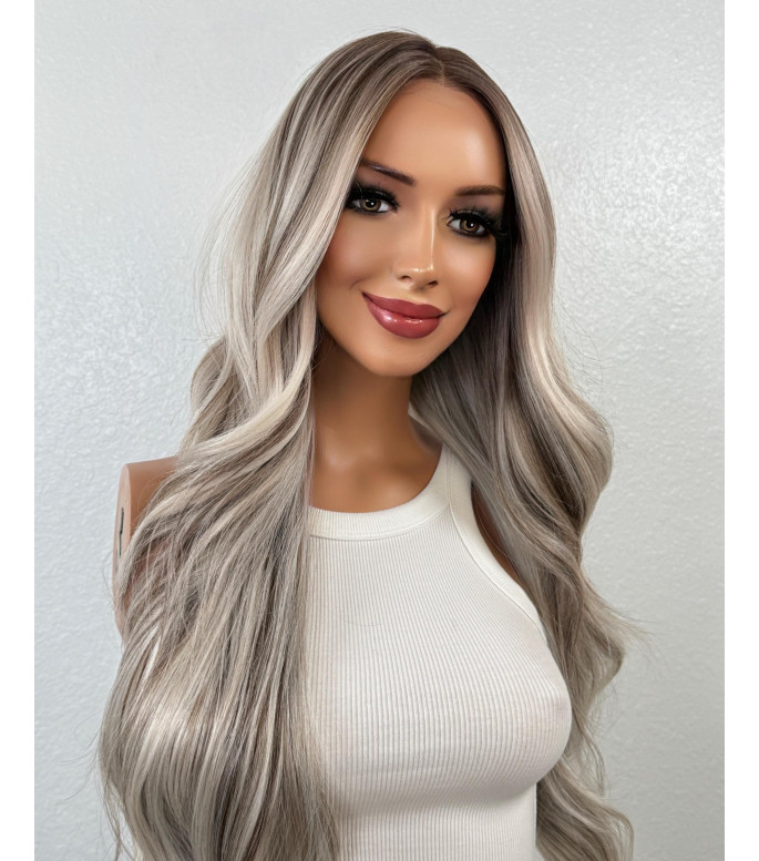 Smoky Root Melt with Icy Blonde Human Hair Blend  Wig | Dimensional Balayage 13x6 Free