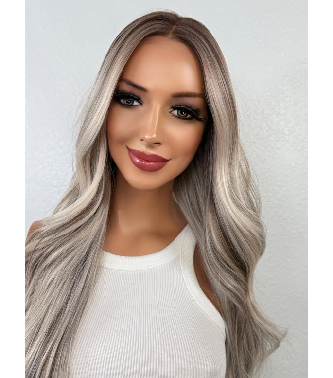 Smoky Root Melt with Icy Blonde Human Hair Blend  Wig | Dimensional Balayage 13x6 Free