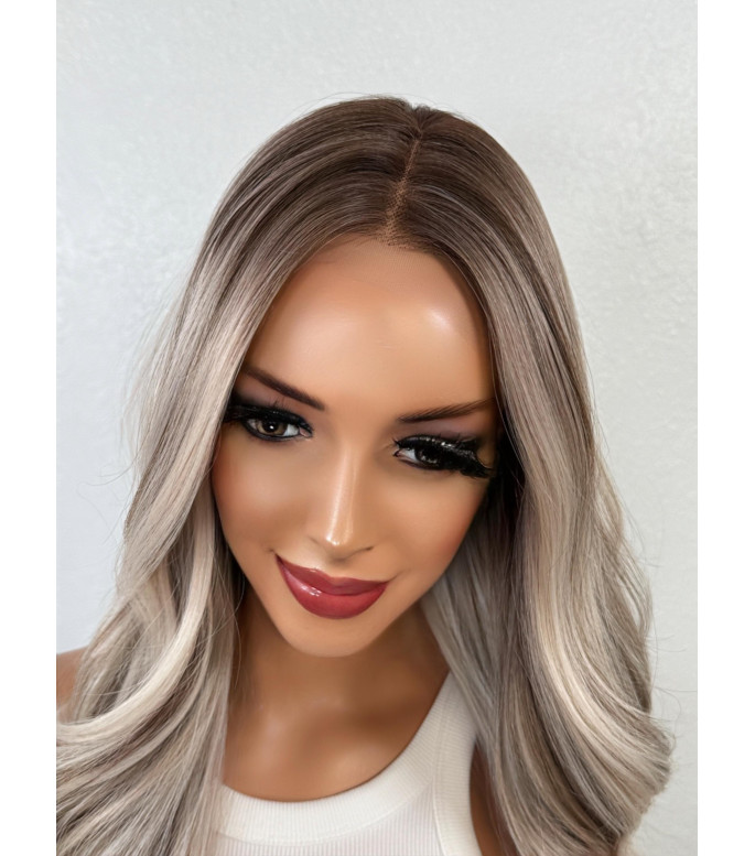 Smoky Root Melt with Icy Blonde Human Hair Blend  Wig | Dimensional Balayage 13x6 Free