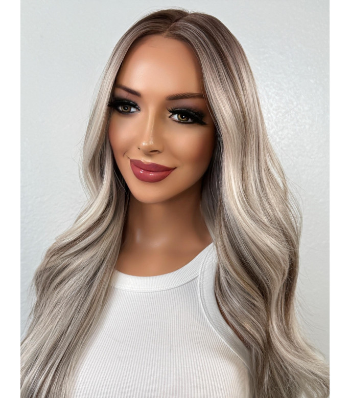 Smoky Root Melt with Icy Blonde Human Hair Blend  Wig | Dimensional Balayage 13x6 Free