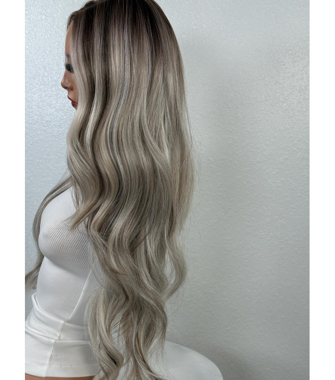 Smoky Root Melt with Icy Blonde Human Hair Blend  Wig | Dimensional Balayage 13x6 Free